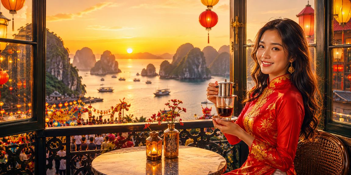 Vịnh Hạ Long với du khách uống cà phê và tham gia cá cược casino trực tuyến trên du thuyền
